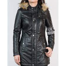 Womens Black Leather Coat Montana