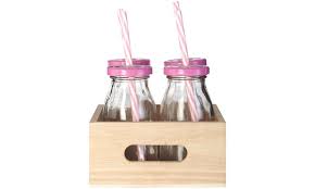 glass milk bottles straws and lids