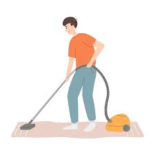 young man cleaning carpet