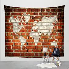 World Map Tapestry Rustic Brick Wall