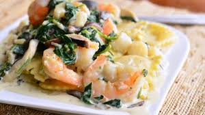 ravioli with seafood spinach and