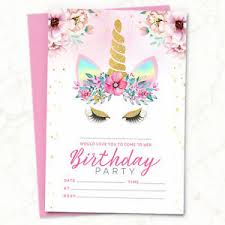 Details About 10 X Unicorn Birthday Party Invitations Invites Girl Children Kids Pack