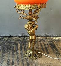 Vintage Bronze Table Lamp With Orange