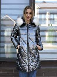 Купить Женская зимняя куртка длинная блестящая темное серебро в интернет  магазине Karia