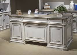 Good sized desktop with just one wood joint in center. Magnolia Manor Antique White Jr Executive Desk 1stopbedrooms