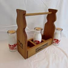 Vintage Milk Bottles Wood Carrier Great