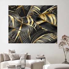 black and gold wall decor in canvas