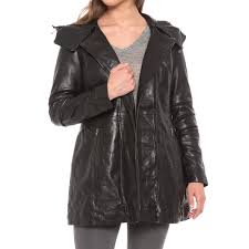 Bod Christensen Hooded Leather Trench Coat For Women