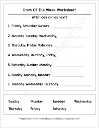 days of the week worksheets your home