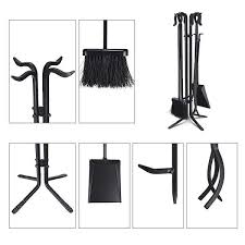 5 Pieces Fireplace Iron Standing Tools Set With Heavy Crook Handles