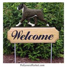 boxer dog brindle welcome sign