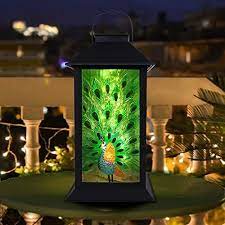 Glass Lantern Peacock Lamp