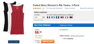 Walmart Com Faded Glory Womens Rib Tanks 3 Pack Only 6