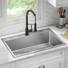 kraus loften all in one dual mount drop in stainless steel 33in single bowl kitchen sink with pull down faucet in matte black