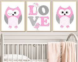 Owl Nursery Print Kids Wall Art Set Of