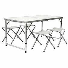 This foldable aluminum alloy picnic table with four seats is ideal for family reunions, picnics, camping trips, buffets or barbecues. Camping Table And Chairs 5 5 Dealsan