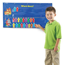 Learning Resources Attendance Pocket Chart Classroom Organizer Write And Wipe Cards Blue