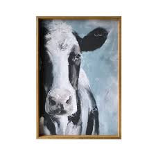 Staring Cow Wood Framed Canvas Animal