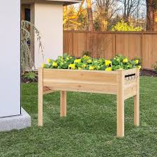 Costway 48 Wood Raised Garden Bed W Tool Hook Elevated Planter Stand Natural
