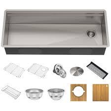 Check spelling or type a new query. Workstation 45 Undermount 2 Tier 16 Gauge Stainless Steel Single Bowl Kitchen Sink