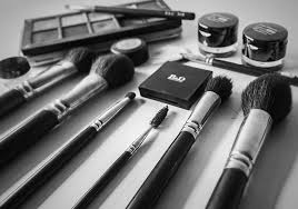 flat lay cosmetics makeup brush kit