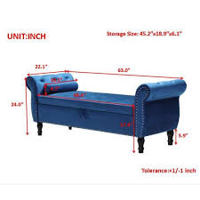 63 In Blue Velvet Rectangular Sofa Stool Ons Tufted Nailhead Trimmed Ottoman Solid Wood Legs With 1 Pillow