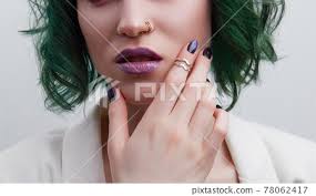 beautiful woman with purple green