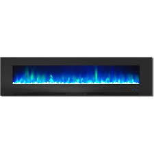 Cambridge 78 In Wall Mount Electric Fireplace With Multi Color Flames And Crystal Rock Display Black