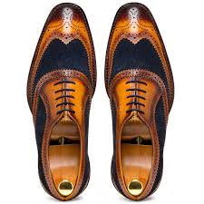 Buy Escaro Royale Tan Blue Wingtip London Brogues Wedding Shoes