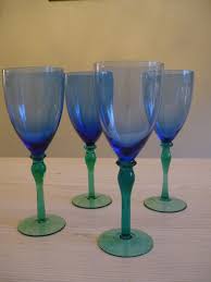 Antique Blue Wine Glasses With Green
