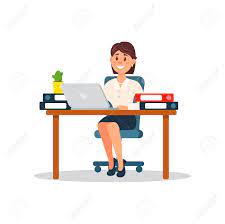 Businesswoman Working With Laptop Computer, Business Character Working In Office Cartoon Vector Illustration On A White Background Royalty Free SVG, Cliparts, Vectors, And Stock Illustration. Image 94218984.