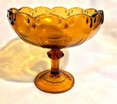 vintage amber glass pedestal bowl