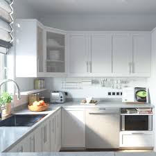 The kitchen features white cabinets, black countertops, black hardware, matte black faucet, black sink, countertop paint and peel and stick tile! 10 X 10 Matte White Shaker Style U Shaped Kitchen Set Bain Depot