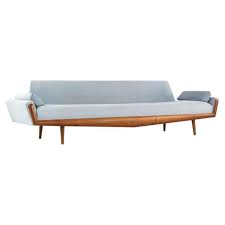 Mid Century Blue Velvet Sofa