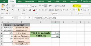 how to use the yield function in excel
