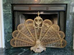 Vintage Brass Peacock Fireplace Screen