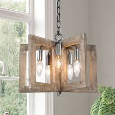 Shop Modern Farmhouse Wood Chandelier Foyer Pendants 5 Light Hanging Ceiling Lamp L 14 2 X W 14 2 X H 11 4 Overstock 31447408