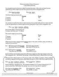 Direct And Indirect Object Pronouns Worksheet Lesson