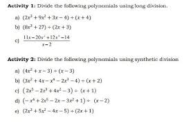 Divide The Following Polynomials Using