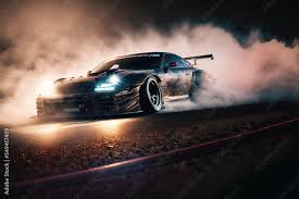a black tuned sports car drifting with