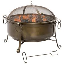 Outsunny 37 In 2 In 1 Outdoor Fire Pit With Bbq Grill Patio Heater Wood Charcoal Burner Firepit Bowl With Spark Screen Cover