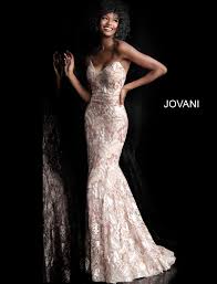 Champagne Strapless Embellished Fitted Jovani Dress 67331