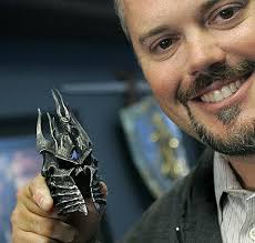 Blizzard&#39;s Chief Operating Officer Paul Sams holds Arthas Helm which resides in his Irvine office. Sams has a large collection of Blizzard paraphernalia. - 08_workplace_blizzard3_large