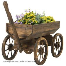 Garden Wood Wagon Flower Planter Pot