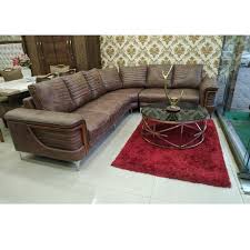 wooden l shape full cushion corner sofa