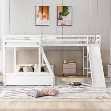 Godeer White Twin Over Full Bunk Bed