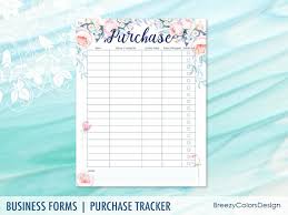 Floral Purchase Tracker Printable Online Shopping List Log Order