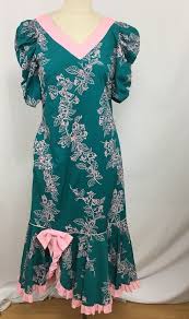 Vintage Hilo Hattie Floral Maxi Dress Size 8 Blue Pink