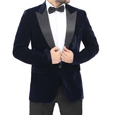 Blue business mens suits coats velvet wedding jackets notch lapel 2 vents custom. Navy Blue Velvet Tuxedo Jacket Free Shipping