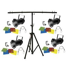 American Dj Lighting 4 46 Black Combo Par Can Stage Lights With Tripod T Bar Light Stand